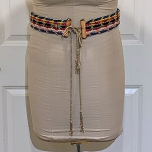 Gorgeous 60s Multicolor Rope Belt with Bamboo Ends and Gold Bow